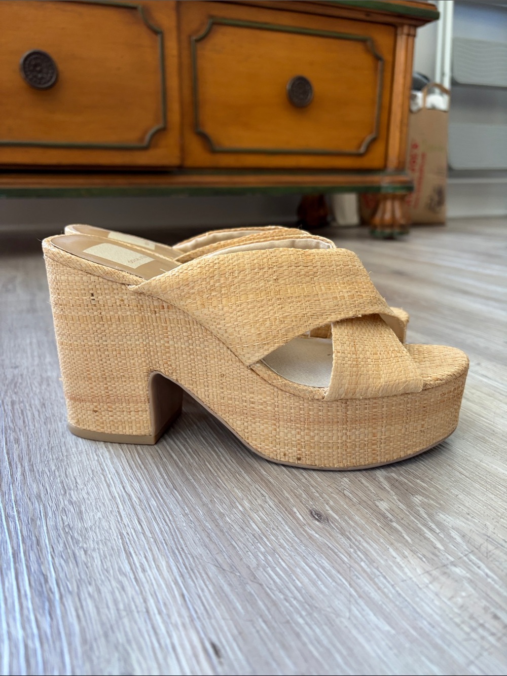 Dolce Vita Natural Tan Woven Platform Mules